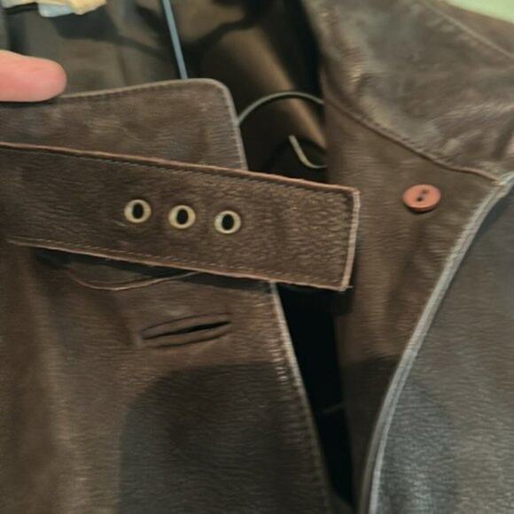 Helmut Lang Brown Distressed Dried Leather Coat Jacket L - Picture 6 of 8